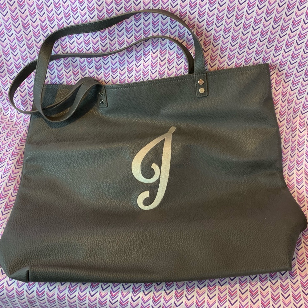 Thirty-One Grey Tote w/ “J”